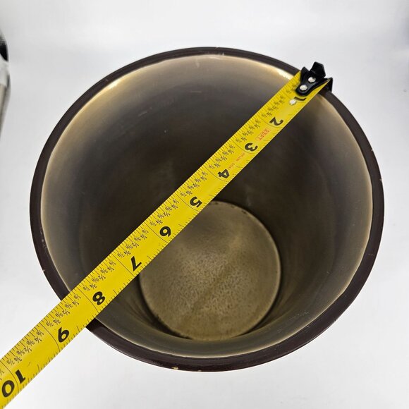 Ceramic Trash Garbage Can 10" Round Gold Brown Ribbed Floral Rustic Asian MCM - Picture 13 of 13